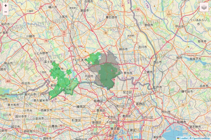 埼玉県のサミットネットスーパーのエリア地図
