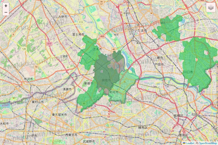 埼玉県のサミットネットスーパーのエリア地図