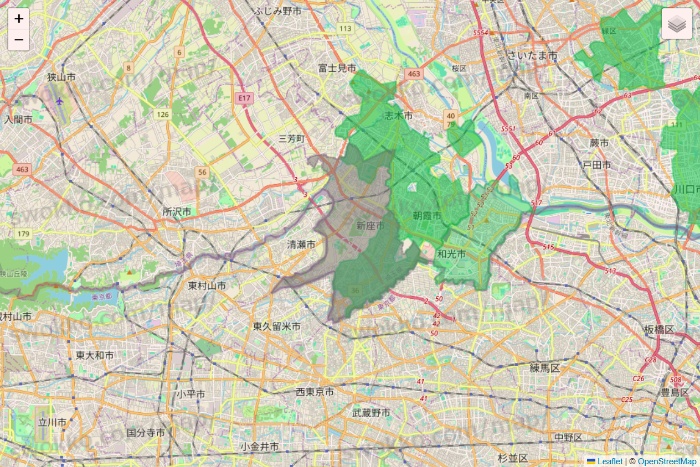 埼玉県のサミットネットスーパーのエリア地図
