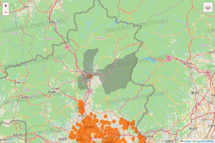 群馬県の7NOW（セブンナウ）のエリア地図