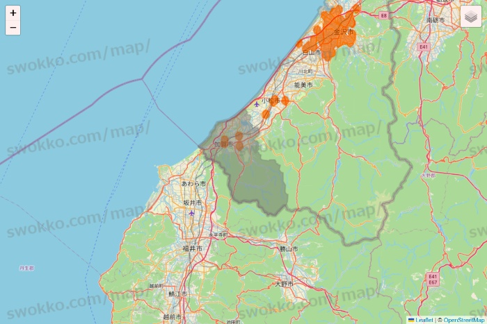 石川県の7NOW（セブンナウ）のエリア地図