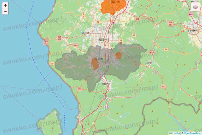 福井県の7NOW（セブンナウ）のエリア地図