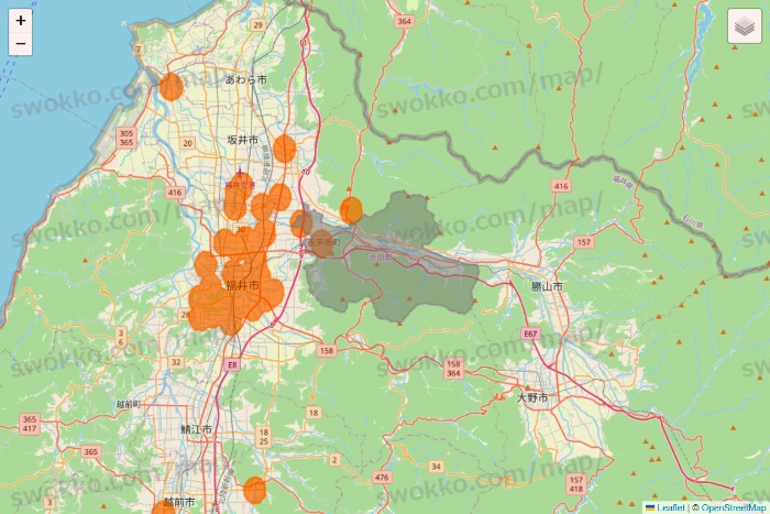 福井県の7NOW（セブンナウ）のエリア地図