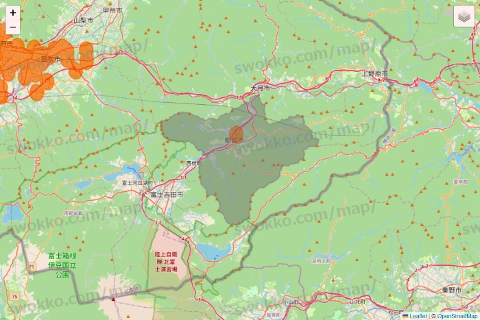 山梨県の7NOW（セブンナウ）のエリア地図