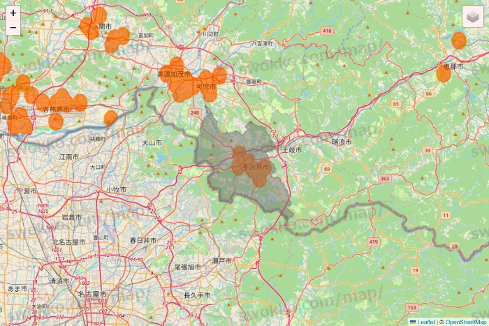 岐阜県の7NOW（セブンナウ）のエリア地図