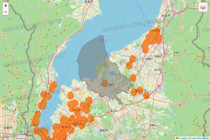 滋賀県の7NOW（セブンナウ）のエリア地図