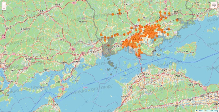 岡山県の7NOW（セブンナウ）のエリア地図