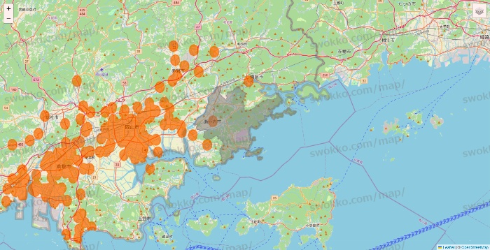 岡山県の7NOW（セブンナウ）のエリア地図