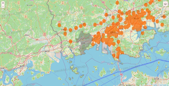 岡山県の7NOW（セブンナウ）のエリア地図