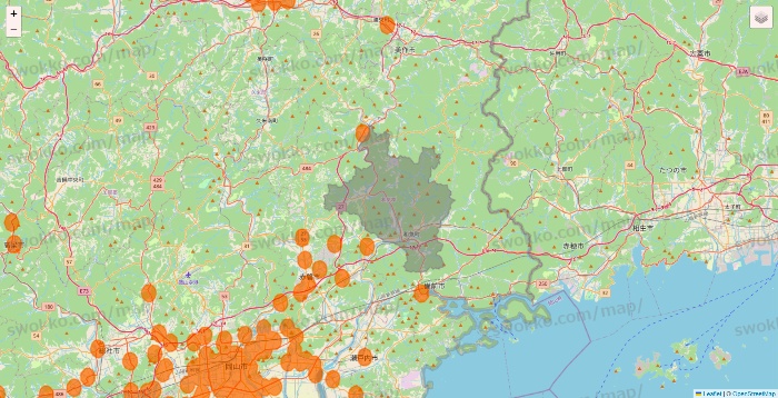 岡山県の7NOW（セブンナウ）のエリア地図