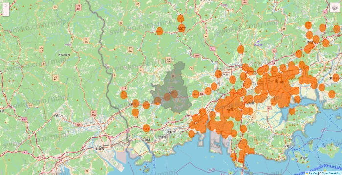 岡山県の7NOW（セブンナウ）のエリア地図