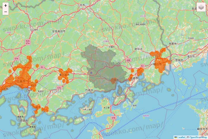 広島県の7NOW（セブンナウ）のエリア地図