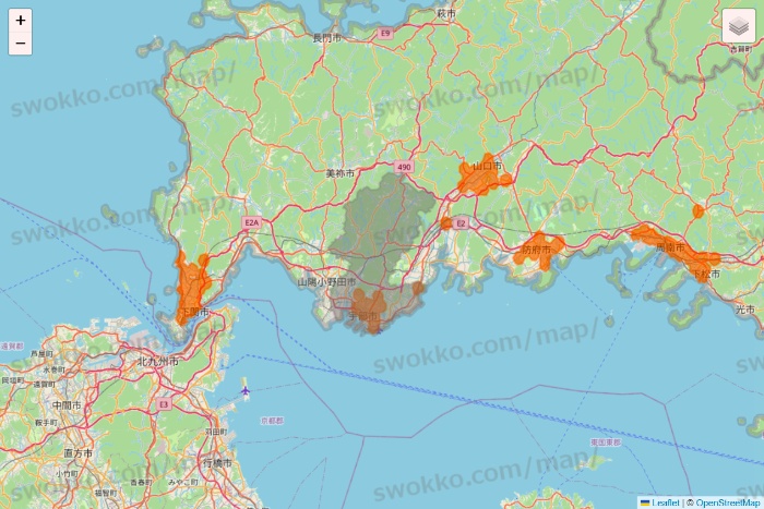 山口県の7NOW（セブンナウ）のエリア地図
