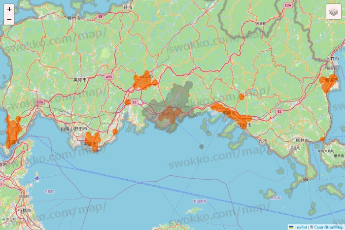 山口県の7NOW（セブンナウ）のエリア地図