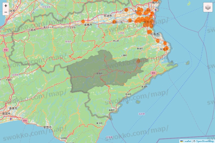 徳島県の7NOW（セブンナウ）のエリア地図