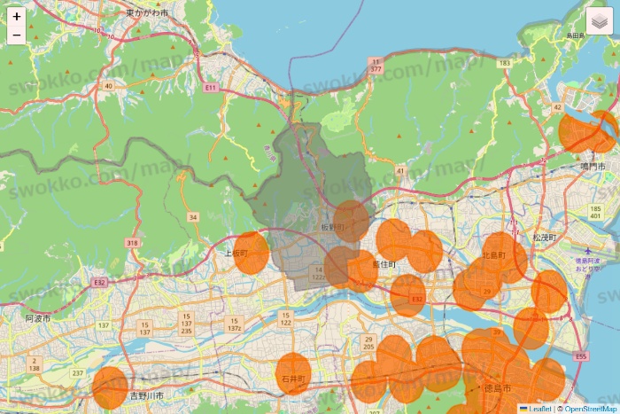 徳島県の7NOW（セブンナウ）のエリア地図
