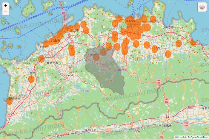 香川県の7NOW（セブンナウ）のエリア地図