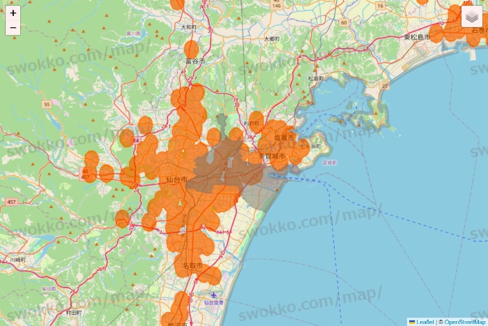宮城県の7NOW（セブンナウ）のエリア地図