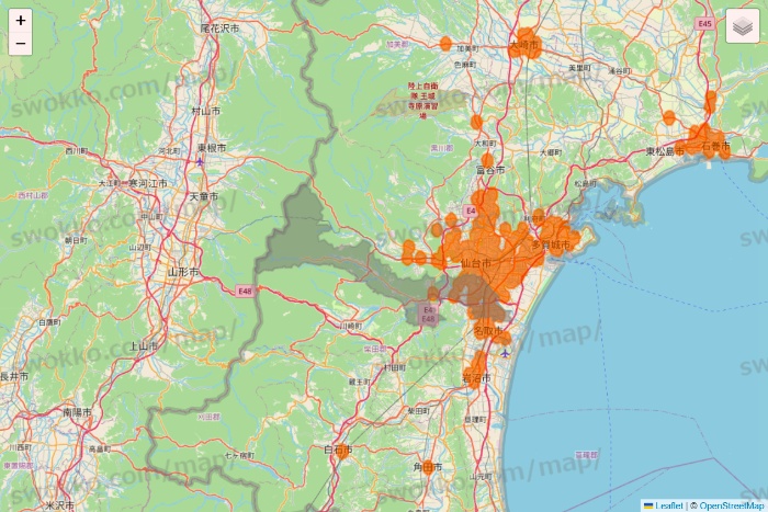 宮城県の7NOW（セブンナウ）のエリア地図