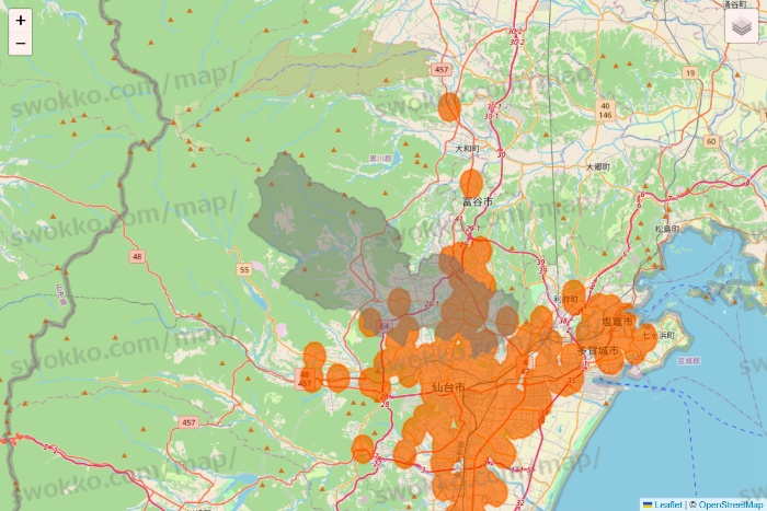 宮城県の7NOW（セブンナウ）のエリア地図
