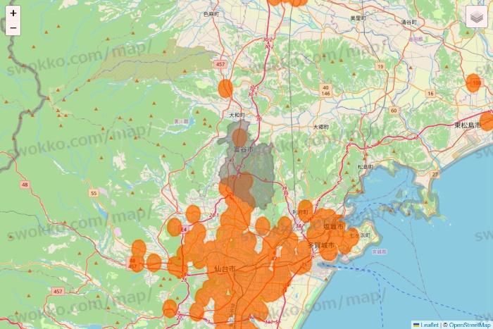 宮城県の7NOW（セブンナウ）のエリア地図