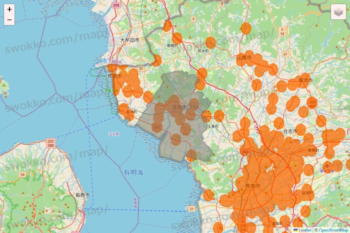 熊本県の7NOW（セブンナウ）のエリア地図