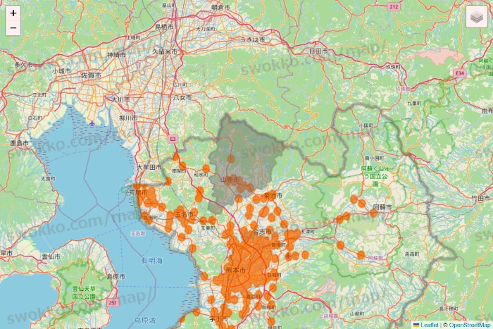 熊本県の7NOW（セブンナウ）のエリア地図