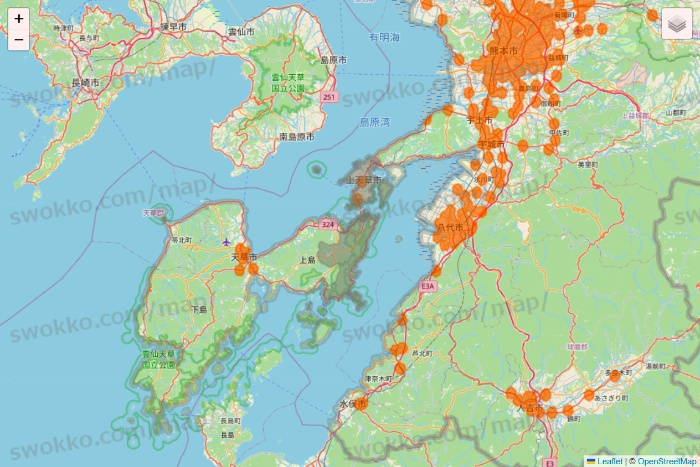 熊本県の7NOW（セブンナウ）のエリア地図