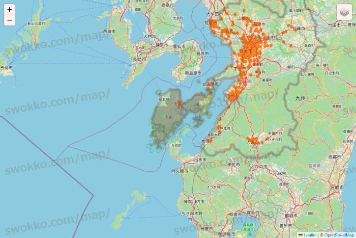 熊本県の7NOW（セブンナウ）のエリア地図