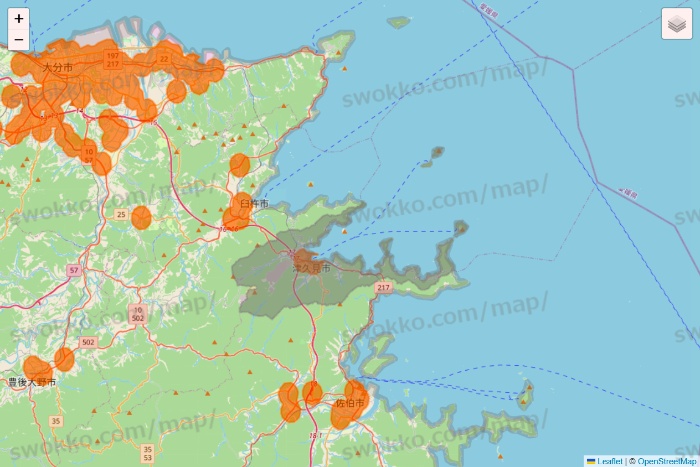 大分県の7NOW（セブンナウ）のエリア地図