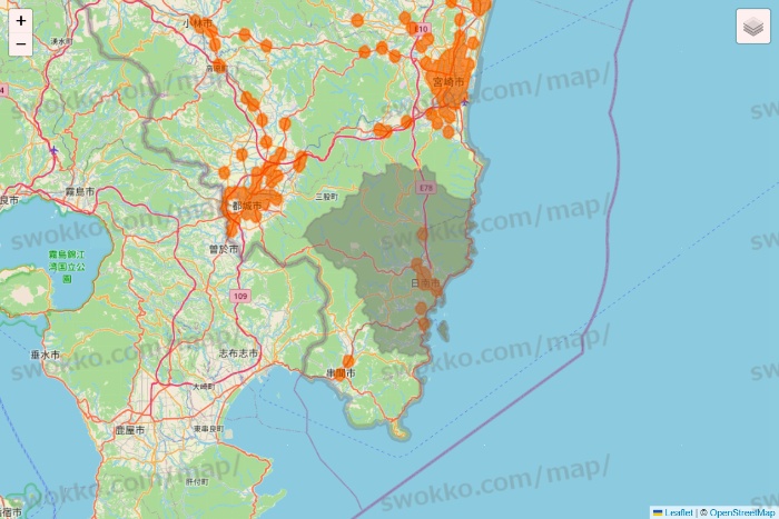 宮崎県の7NOW（セブンナウ）のエリア地図