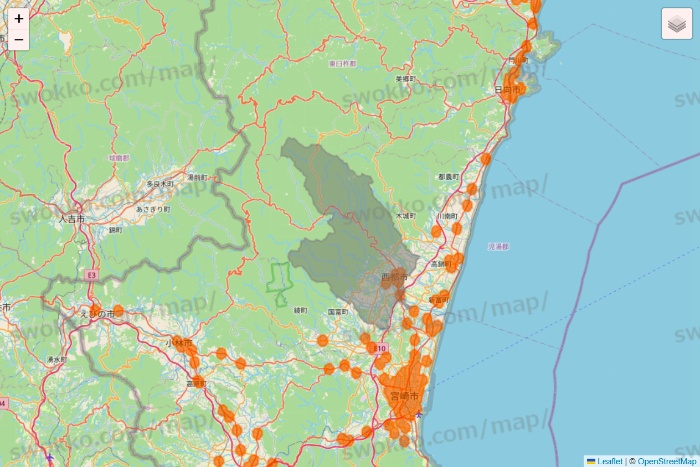 宮崎県の7NOW（セブンナウ）のエリア地図
