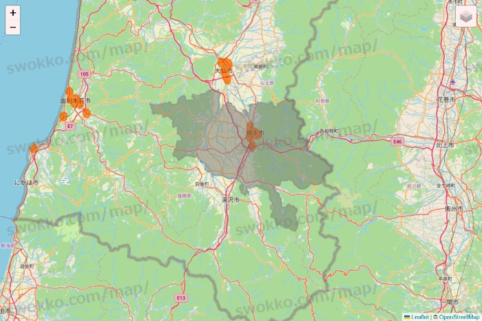 秋田県の7NOW（セブンナウ）のエリア地図