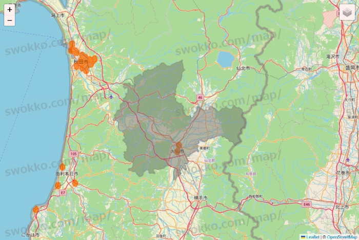秋田県の7NOW（セブンナウ）のエリア地図