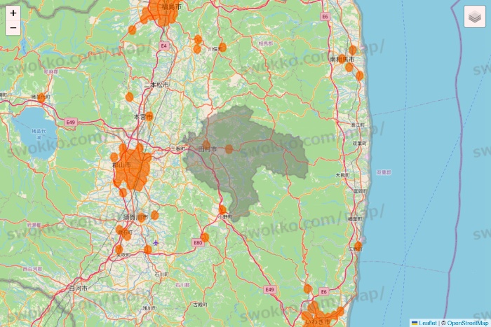 福島県の7NOW（セブンナウ）のエリア地図