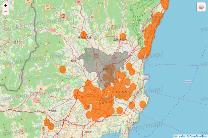 茨城県の7NOW（セブンナウ）のエリア地図