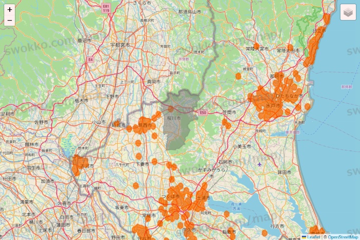 茨城県の7NOW（セブンナウ）のエリア地図