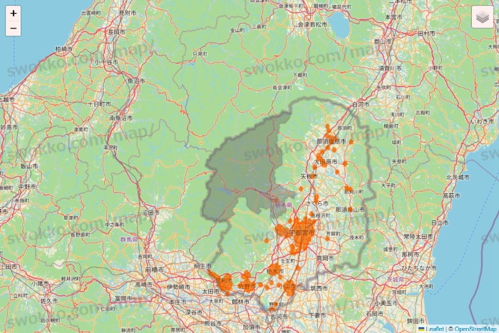 栃木県の7NOW（セブンナウ）のエリア地図