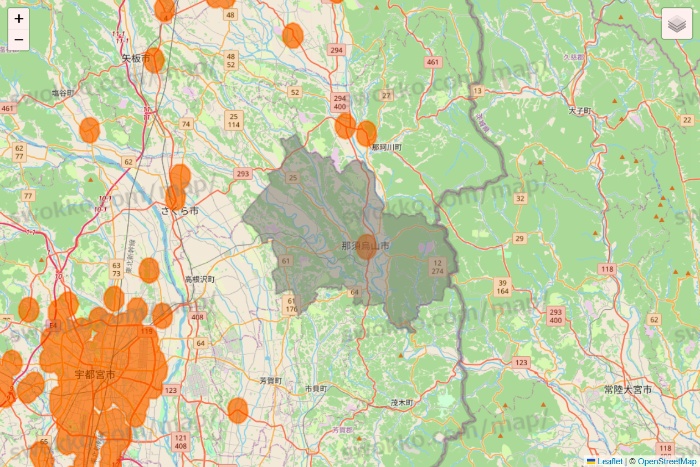 栃木県の7NOW（セブンナウ）のエリア地図
