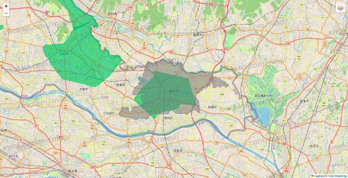 群馬県のUber Eats（ウーバーイーツ）のエリア地図