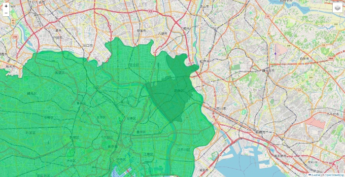東京都のUber Eats（ウーバーイーツ）のエリア地図