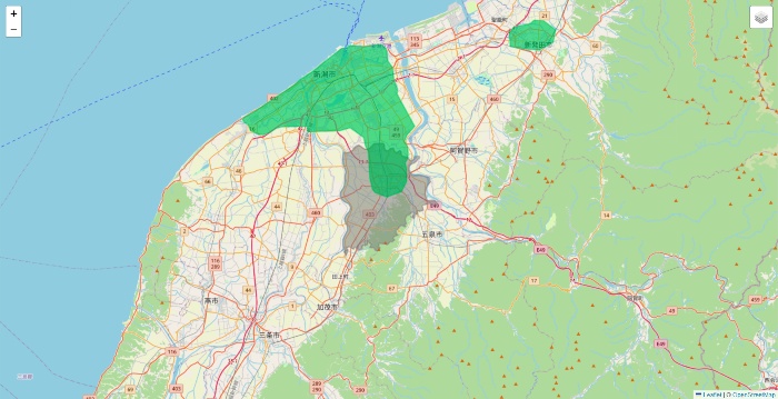 新潟県のUber Eats（ウーバーイーツ）のエリア地図