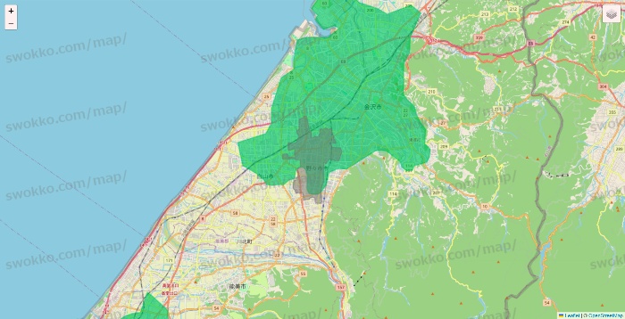 石川県のUber Eats（ウーバーイーツ）のエリア地図