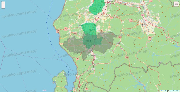 福井県のUber Eats（ウーバーイーツ）のエリア地図