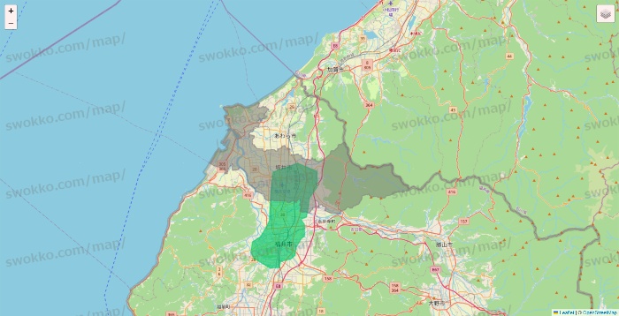 福井県のUber Eats（ウーバーイーツ）のエリア地図