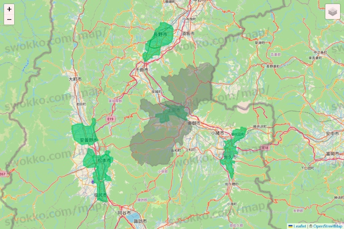 長野県のUber Eats（ウーバーイーツ）のエリア地図