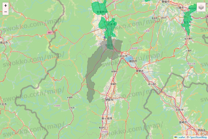 長野県のUber Eats（ウーバーイーツ）のエリア地図
