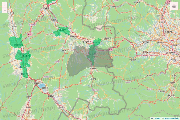 長野県のUber Eats（ウーバーイーツ）のエリア地図