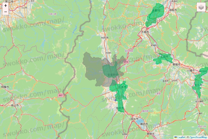 長野県のUber Eats（ウーバーイーツ）のエリア地図