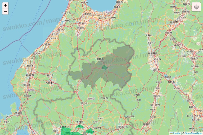岐阜県のUber Eats（ウーバーイーツ）のエリア地図
